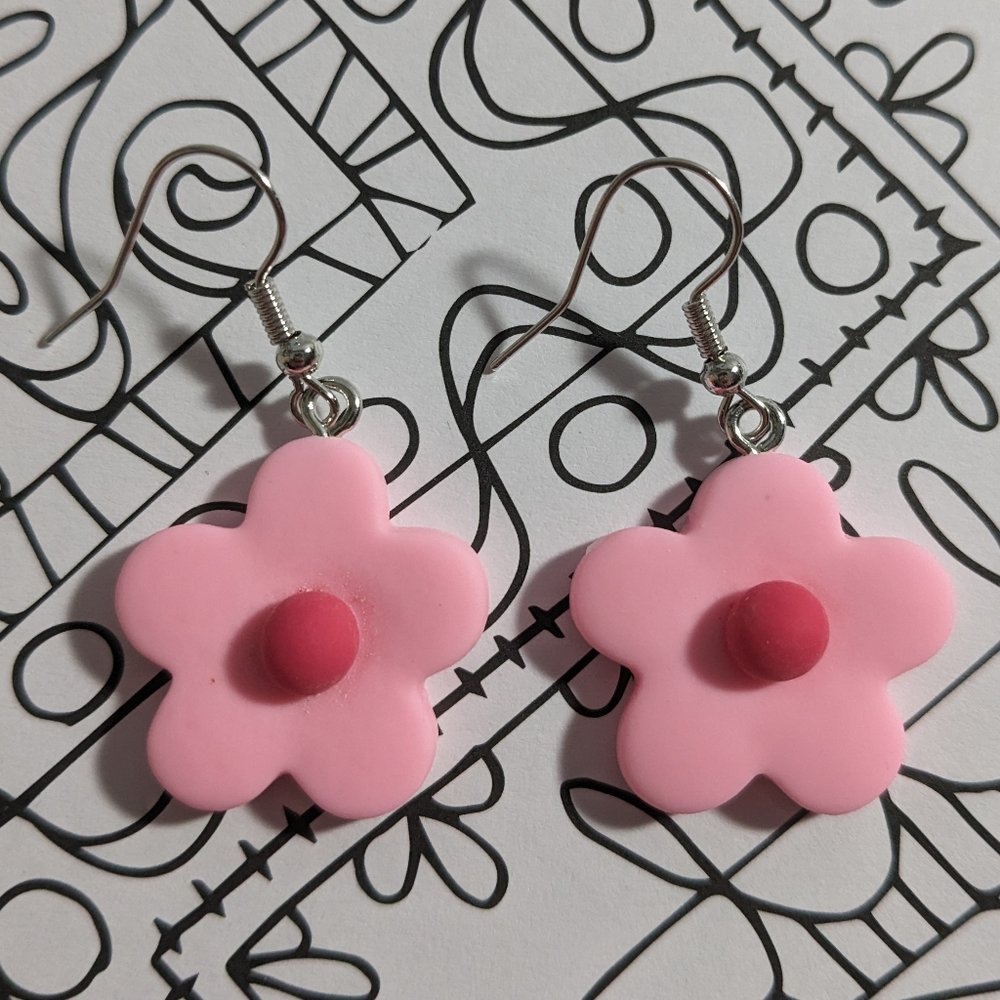 Pink flower earrings